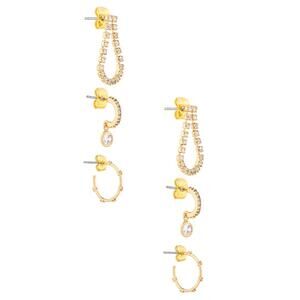 Ettika Hoop Earring Set 18K Gold Plated 3 Pairs Date Night Out Dainty